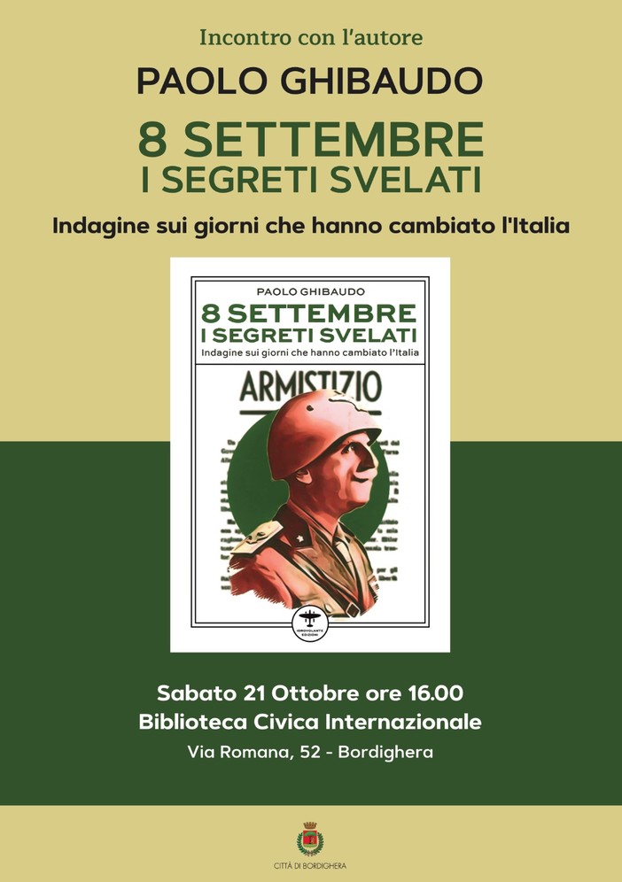 Bordighera: sabato la presentazione di "8 settembre, i segreti svelati" con Paolo Ghibaudo
