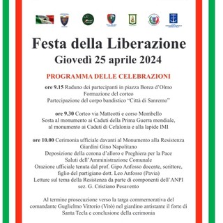 25 aprile, ecco le iniziative organizzate dal Comune di Sanremo in sinergia con L'Anpi