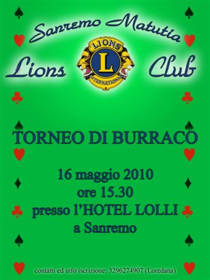 Torneo di Burraco del Lions Matutia a favore della LILT Torneo di Burraco del Lions Matutia a favore della LILT