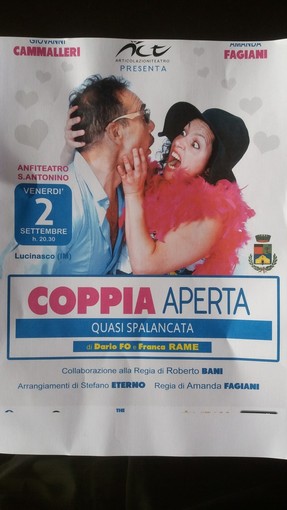 Lucinasco: venerdì andrà in scena una commedia di Dario Fo e Franca Rame, 'Coppia aperta quasi spalancata'