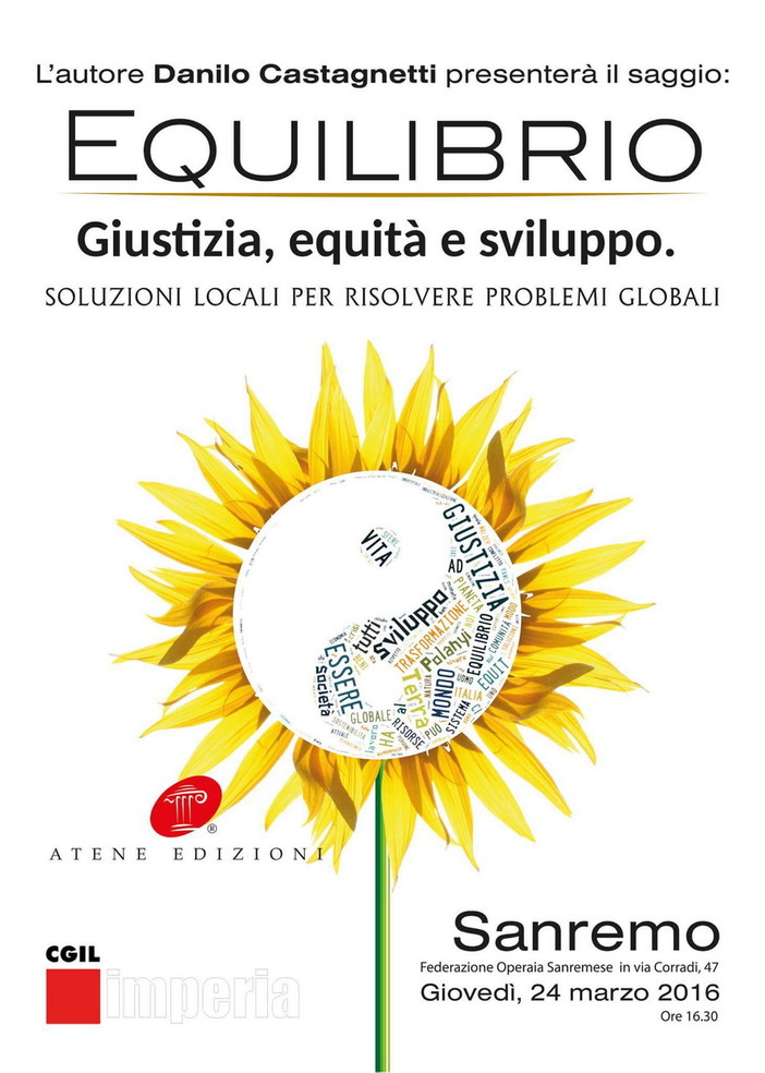Sanremo: giovedì prossimo, presentazione saggio ‘Equilibrio, giustizia, equità e sviluppo. Soluzioni locali per risolvere problemi globali’