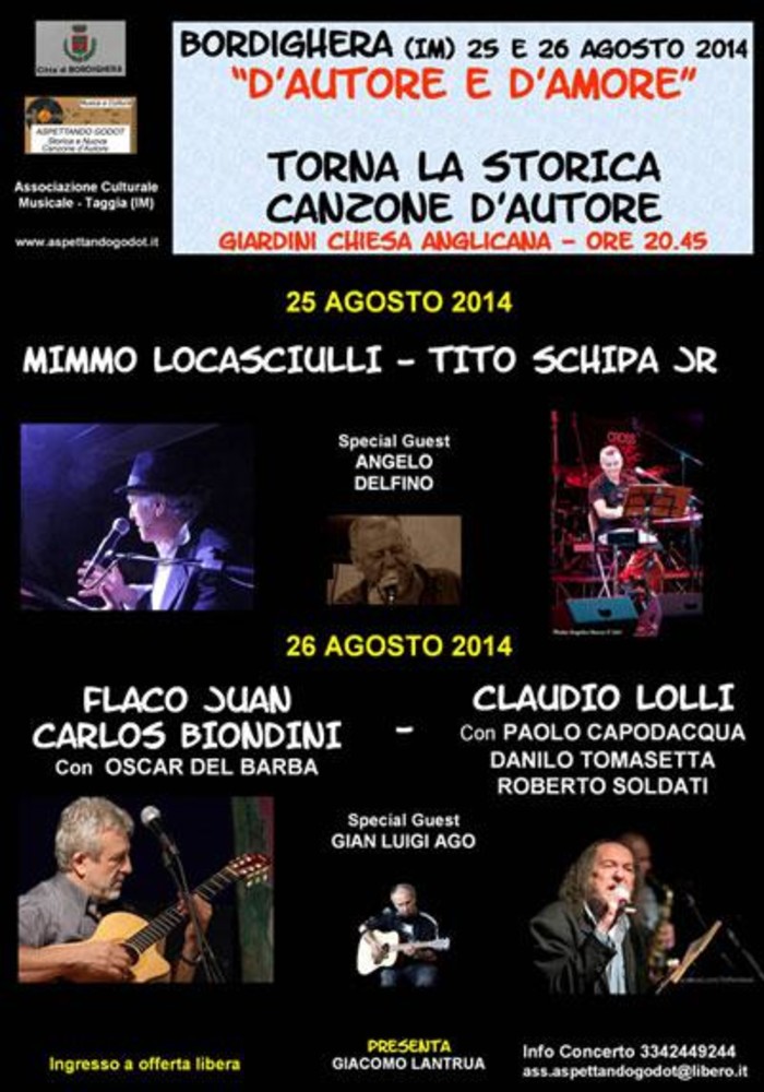 Bordighera: il 25 e 26 agosto appuntamento con la Rassegna ‘D’autore e d’amore’ Bordighera: il 25 e 26 agosto appuntamento con la Rassegna ‘D’autore e d’amore’