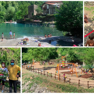 Dopo l'alluvione del 2016 è rinato il laghetto delle noci di Molini di Triora: inaugurata anche la nuova area giochi