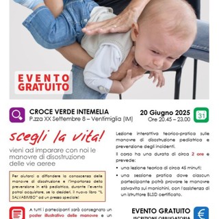 Ventimiglia, il 20 giugno corso gratuito dedicato alla manovre salvavita in età pediatrica Ventimiglia, il 20 giugno corso gratuito dedicato alla manovre salvavita in età pediatrica
