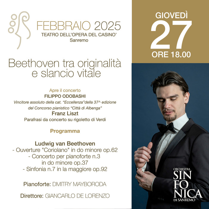 Sanremo, domani la Sinfonica in concerto con "Beethoven tra originalità e slancio vitale" Sanremo, domani la Sinfonica in concerto con "Beethoven tra originalità e slancio vitale"