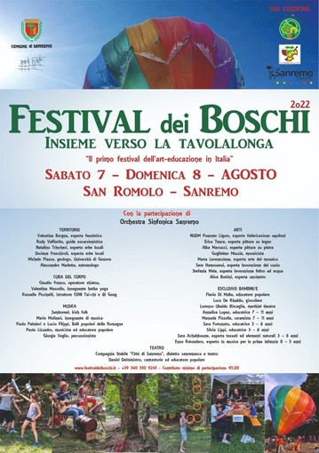 Sanremo, tutto pronto per l'8ª edizione del Festival dei Boschi in programma il 6 e il 7 agosto Sanremo, tutto pronto per l'8ª edizione del Festival dei Boschi in programma il 6 e il 7 agosto