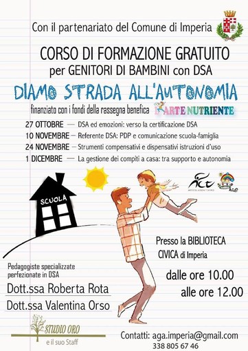 Imperia: grazie ai proventi degli spettacoli de 'L'Arte Nutriente', l'associazione Genitori Attivi organizza 4 corsi gratuiti per genitori con figli affetti da DSA Imperia: grazie ai proventi degli spettacoli de 'L'Arte Nutriente', l'associazione Genitori Attivi organizza 4 corsi gratuiti per genitori con figli affetti da DSA