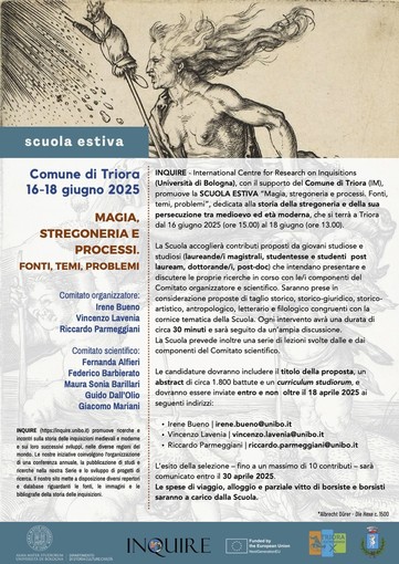 “Magia, stregoneria e processi. Fonti, temi, problemi”: a Triora il corso estivo