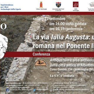 Ventimiglia: sabato prossimo, conferenza ‘La via Iulia Augusta: una strada romana nel Ponente ligure’ Ventimiglia: sabato prossimo, conferenza ‘La via Iulia Augusta: una strada romana nel Ponente ligure’
