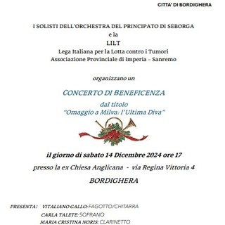 Bordighera, sabato "Omaggio a Milva": concerto benefico de 'I solisti di Seborga'