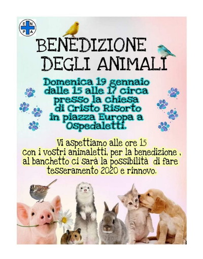 Ospedaletti: domenica prossima presso la Chiesa di Cristo Risorto la benedizione degli animali