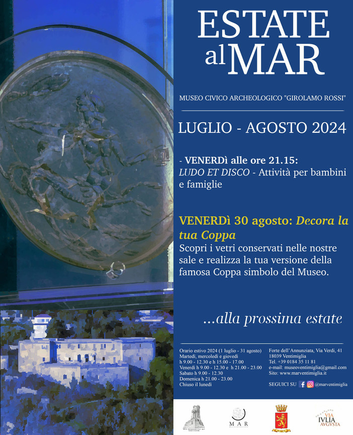 Ventimiglia, domani evento per grandi e piccini ""Decora la tua coppa - Una serata alla scoperta dei vetri del MAR"