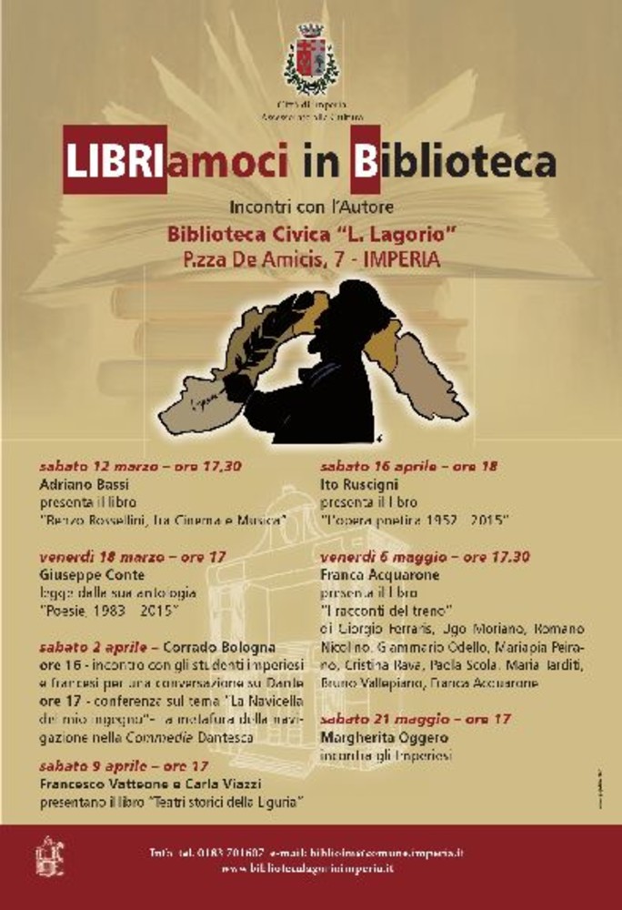 Imperia: si apre 'Libriamoci in Biblioteca', la rassegna di incontri letterari al via sabato prossimo