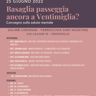 Sabato incontro sulla salute mentale organizzato da Caritas e Scuola di Pace: 'Basaglia passeggia ancora a Ventimiglia?'