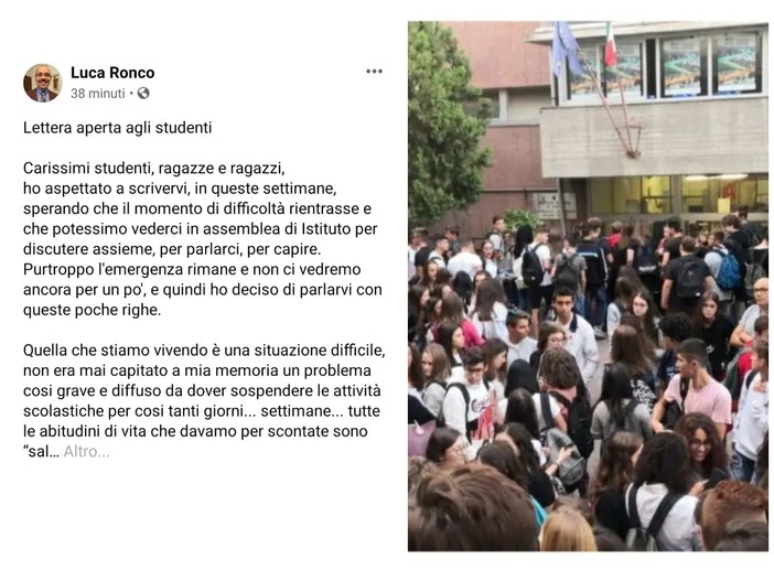 Coronavirus, scuole chiuse fino al 3 aprile, il preside del Ruffini scrive agli studenti "Continuate, anzi aumentate il vostro impegno nello studio" (la lettera)