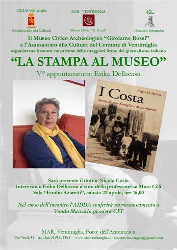 Ventimiglia: sabato al Museo Rossi interverrà la giornalista Erika Dellacasa