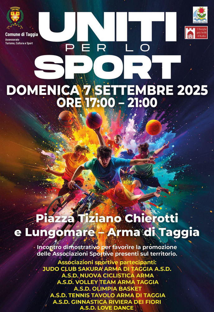 “Uniti per lo Sport”: domenica 7 settembre sul lungomare di Arma l'atteso evento “Uniti per lo Sport”: domenica 7 settembre sul lungomare di Arma l'atteso evento