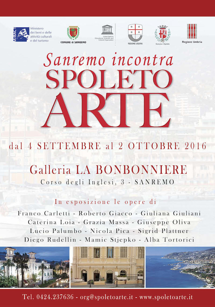 Sanremo: alla galleria d'arte 'La Bombonniere' domenica vernissage della mostra "Sanremo incontra Spoleto Arte"