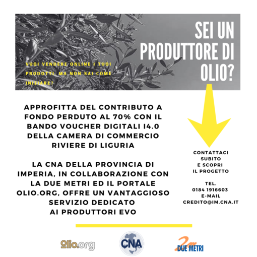 Taggia: da Due Metri e CNA nasce Olio.org, il portale dedicato all'extravergine di oliva e alle aziende