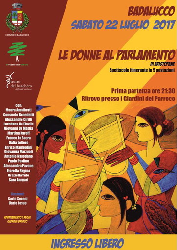 Badalucco: sabato prossimo, appuntamento con il ‘Teatro in Piazza’ con la rappresentazione ‘Le Donne al Parlamento’ di Aristofane Badalucco: sabato prossimo, appuntamento con il ‘Teatro in Piazza’ con la rappresentazione ‘Le Donne al Parlamento’ di Aristofane