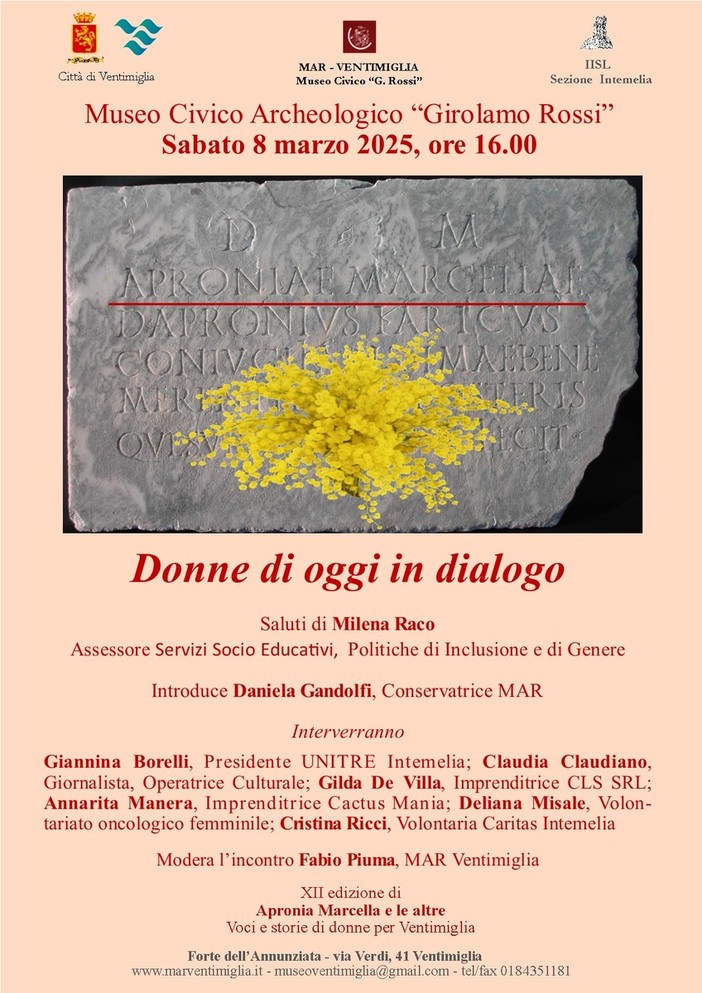 "Apronia Marcella e le altre.", al Mar di Ventimiglia si celebra la festa della donna con la cultura