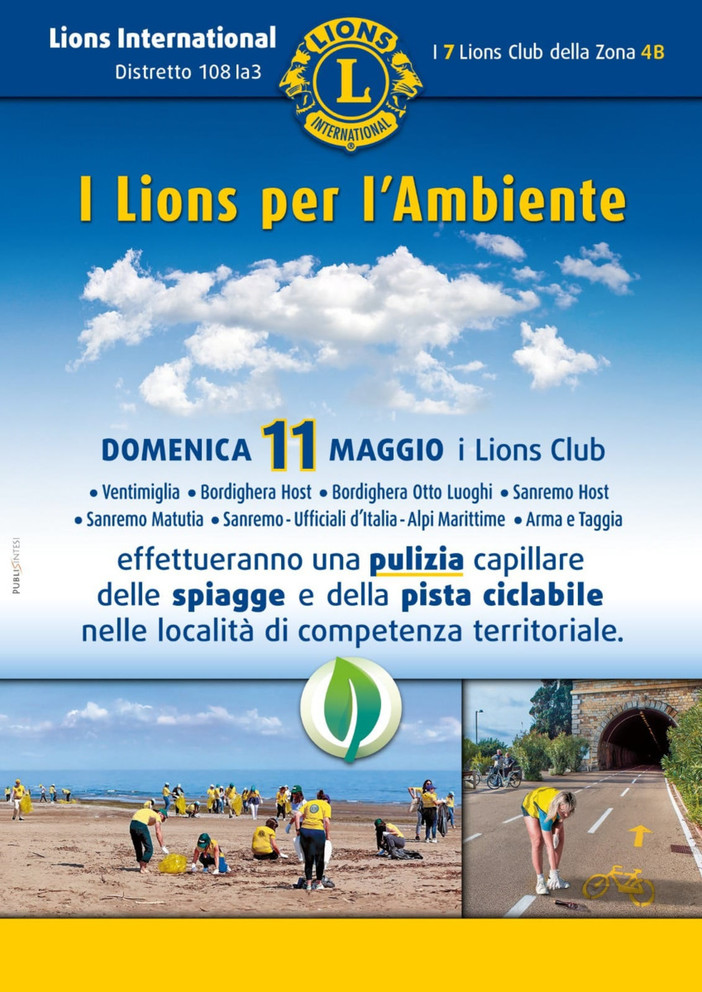 Lions Club uniti per l’ambiente: da Sanremo a Ventimiglia pulizia di spiagge e pista ciclabile Lions Club uniti per l’ambiente: da Sanremo a Ventimiglia pulizia di spiagge e pista ciclabile