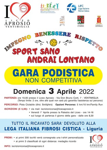 Ventimiglia, il Liceo Aprosio organizza domenica una corsa-camminata: ecco come partecipare