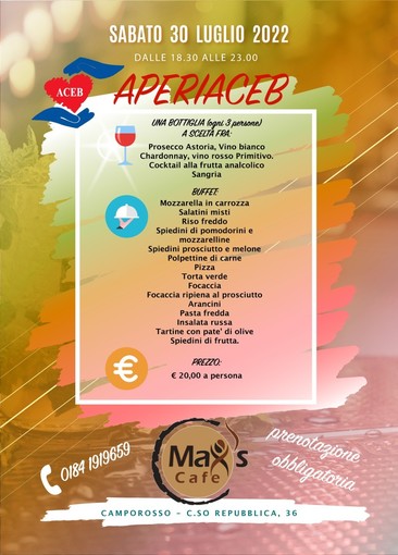 Camporosso, sabato 'Apericeb': l'apericena a favore dell'associazione Aceb