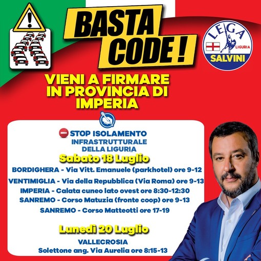 Nel weekend gazebo della Lega in provincia di Imperia per dire stop all'isolamento della Liguria Nel weekend gazebo della Lega in provincia di Imperia per dire stop all'isolamento della Liguria