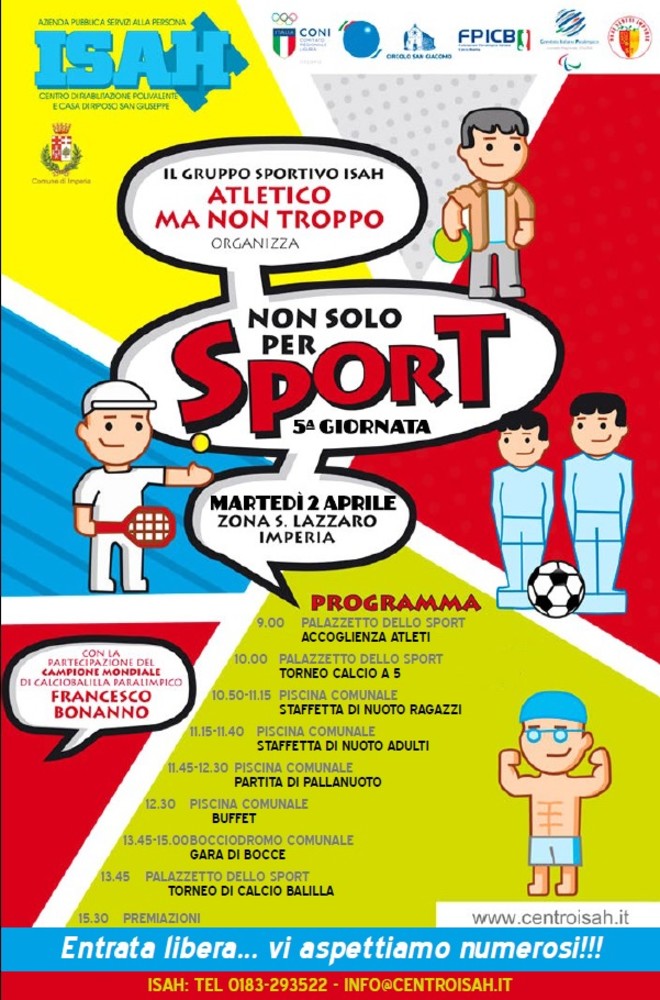 Imperia: martedì 'Non solo per sport' con il centro ISAH, "Una giornata per vivere la diversità con naturalezza e come opportunità"