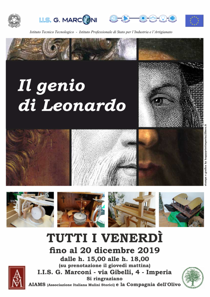 Imperia: prorogata la mostra 'Il genio di Leonardo' presso l'officina dell'IIS Marconi Imperia: prorogata la mostra 'Il genio di Leonardo' presso l'officina dell'IIS Marconi