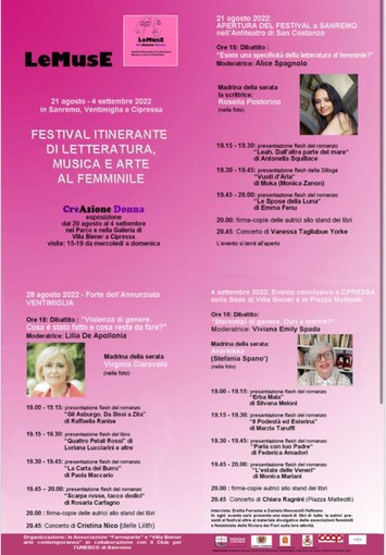 Arriva 'Le MusE': il 1° festival itinerante di letteratura, musica e arte al femminile nella Riviera dei Fiori