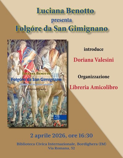 "Folgòre da San Gimignano" alla Biblioteca Civica Internazionale di Bordighera