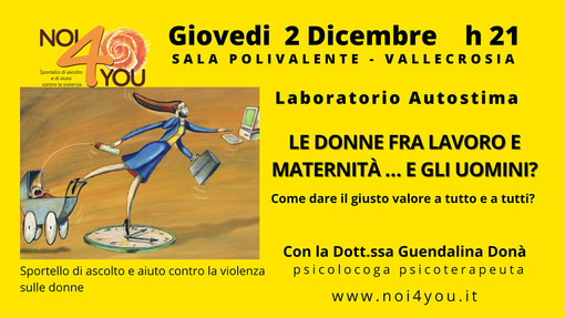 Vallecrosia: “Le donne, il lavoro e la maternità. E gli uomini?”, giovedì appuntamento con Noi4You