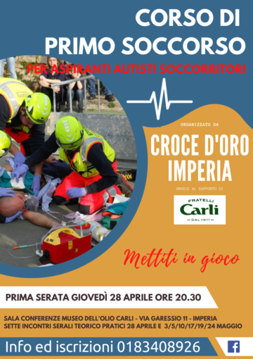 Imperia: dal 28 aprile via al Corso di Primo Soccorso insieme alla Croce d'Oro