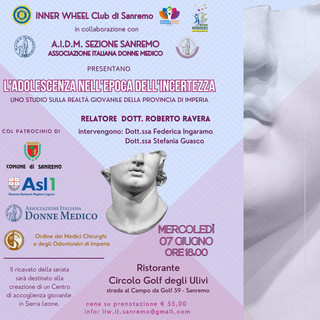 ‘L’adolescenza nell’epoca dell’incertezza’, conferenza e cena benefica pro Sierra Leone dell’Inner Wheel Club e AIDM di Sanremo
