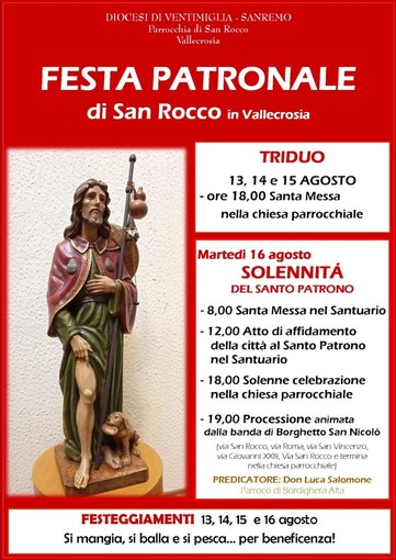 Vallecrosia, al via la festa patronale di San Rocco: serie di appuntamenti fino al 16 agosto