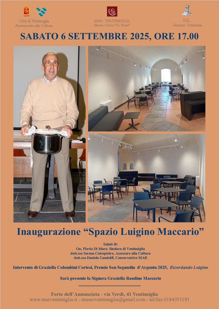 Ventimiglia inaugura il nuovo spazio polivalente al Forte dell’Annunziata: un tributo a Luigino Maccario Ventimiglia inaugura il nuovo spazio polivalente al Forte dell’Annunziata: un tributo a Luigino Maccario