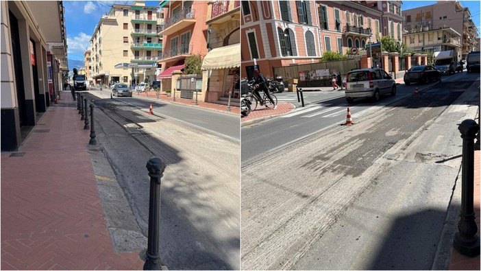 Bordighera, continuano i lavori di asfaltatura: intervento in via Vittorio Emanuele II (Foto)