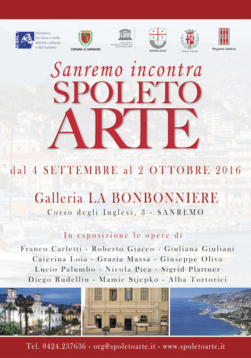 Sanremo: alla galleria d'arte 'La Bombonniere' domenica vernissage della mostra "Sanremo incontra Spoleto Arte"