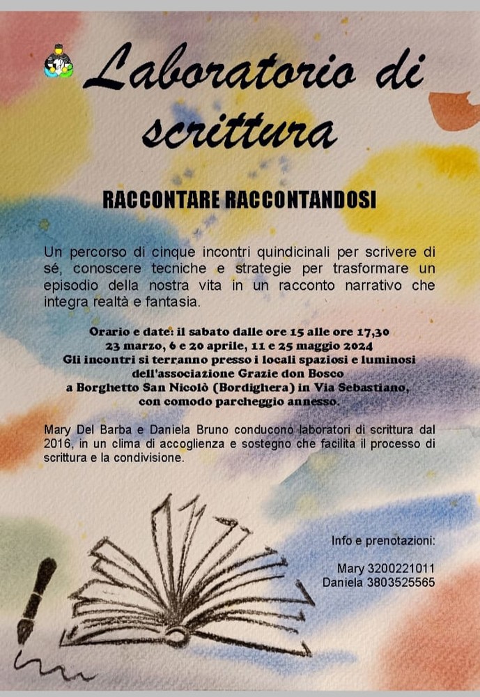 Bordighera, al via il laboratorio di scrittura 'Raccontare Raccontandosi' Bordighera, al via il laboratorio di scrittura 'Raccontare Raccontandosi'