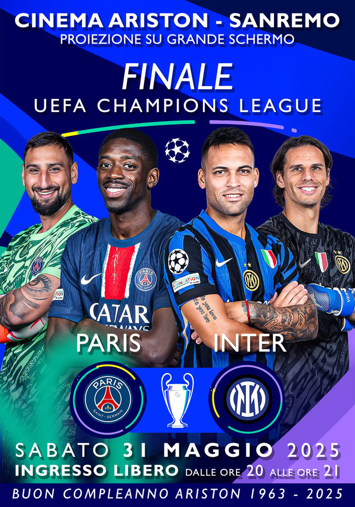 Sanremo, gratis all'Ariston la finale di Champions League tra Paris Saint Germain e Inter