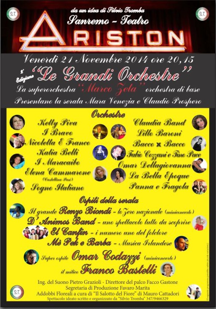 Sanremo: venerdì al Teatro Ariston appuntamento con la seconda edizione de 'Le grandi orchestre'