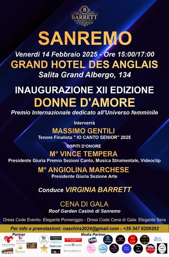 Sanremo, a San Valentino l'inaugurazione del premio 'Donne d'amore'
