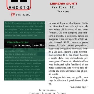 Sanremo: domani sera alla Libreria Giunti presentazione del libro "Parla con me ti ascolto" dell'autrice Ligure Elisabetta Cozzani