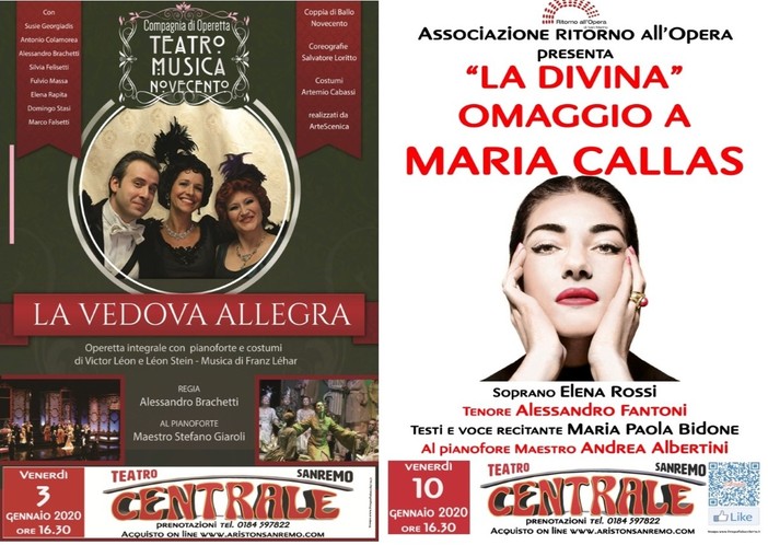 Sanremo: il 3 ed il 10 gennaio, doppio appuntamento al Teatro Centrale con l'associazione Ritorno all'Opera