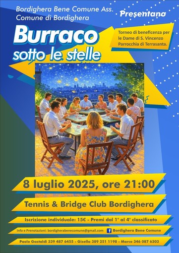 "Burraco sotto le stelle", a Bordighera evento di beneficenza l'8 luglio