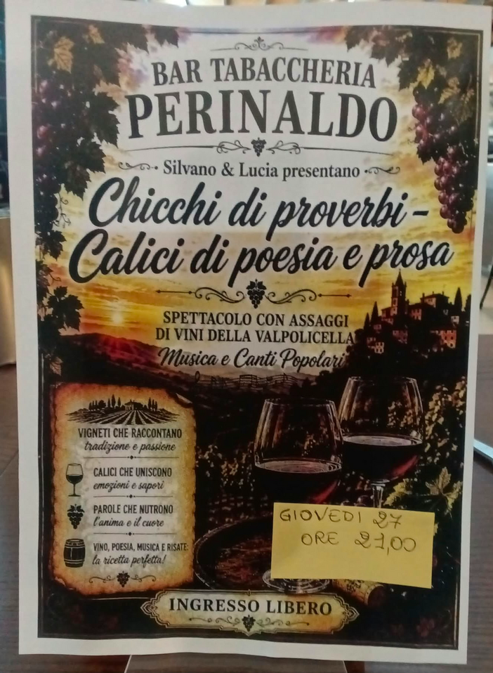 A Perinaldo una serata tra vini, canti e tradizioni della Valpolicella A Perinaldo una serata tra vini, canti e tradizioni della Valpolicella