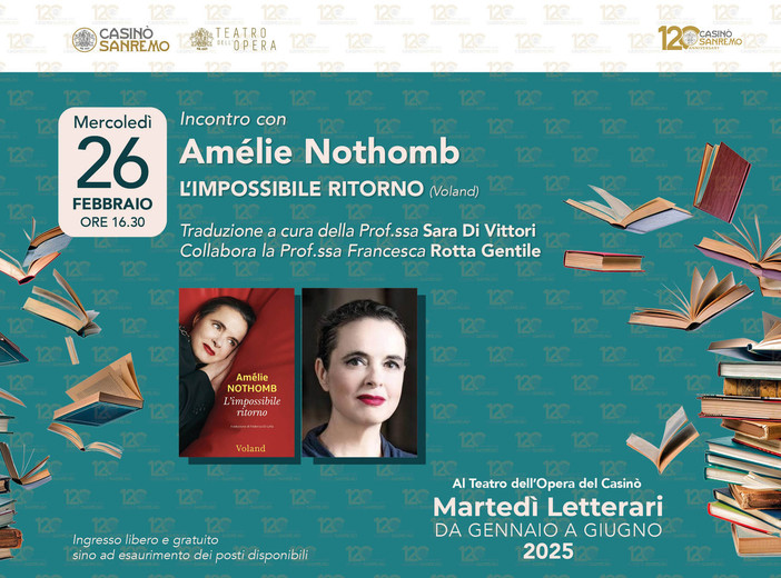 Sanremo, domani per la prima volta la scrittrice belga Amelie Nothomb ai Martedì Letterari Sanremo, domani per la prima volta la scrittrice belga Amelie Nothomb ai Martedì Letterari