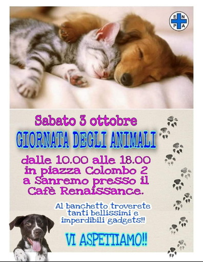 Sanremo: domani banchetto del'Enpa in occasione della giornata degli animali